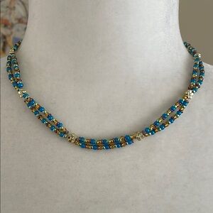 HAND CRAFTED BEADED CHOKER NECKLACE Teal Purple Green Gold Sardine Fish Boho